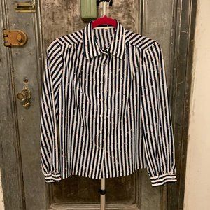 Vintage 70s 80s blue and white striped with red, blue and white triangles Nautic